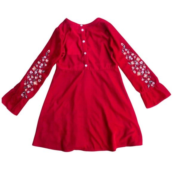 Girls Red Velvet Embroidered Dress Bell Sleeve Size 7/8 Easter Christmas Holiday - Picture 2 of 12